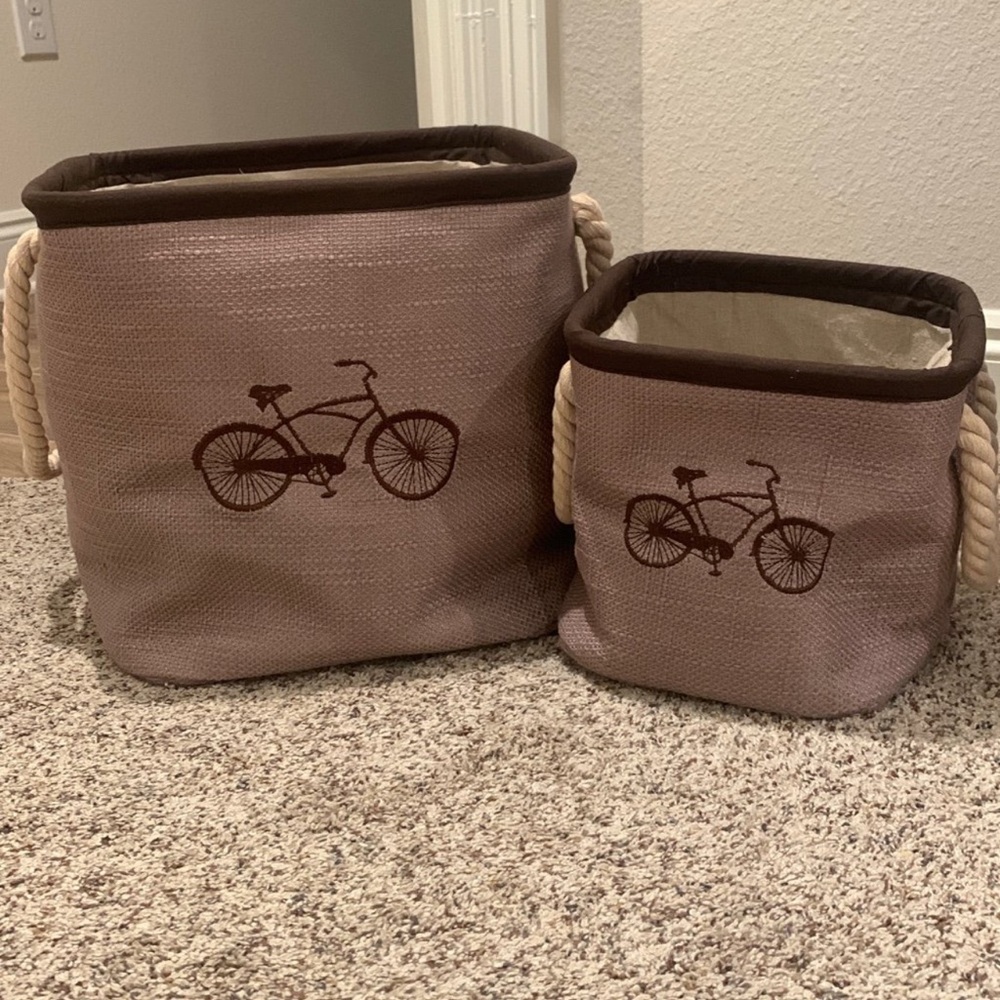 Two Nesting Burlap Type Fabric Containers